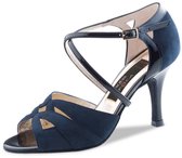 Nueva Epoca Rosita Latin Dansschoenen in Donkerblauw Suède - Danshakken Dames - Open Teen - Argentijnse Tango, Salsa en Kizomba - Hak 6 cm - Suede zolen - Lakleren details - Nueva Epoca - Donkerblauw - 34