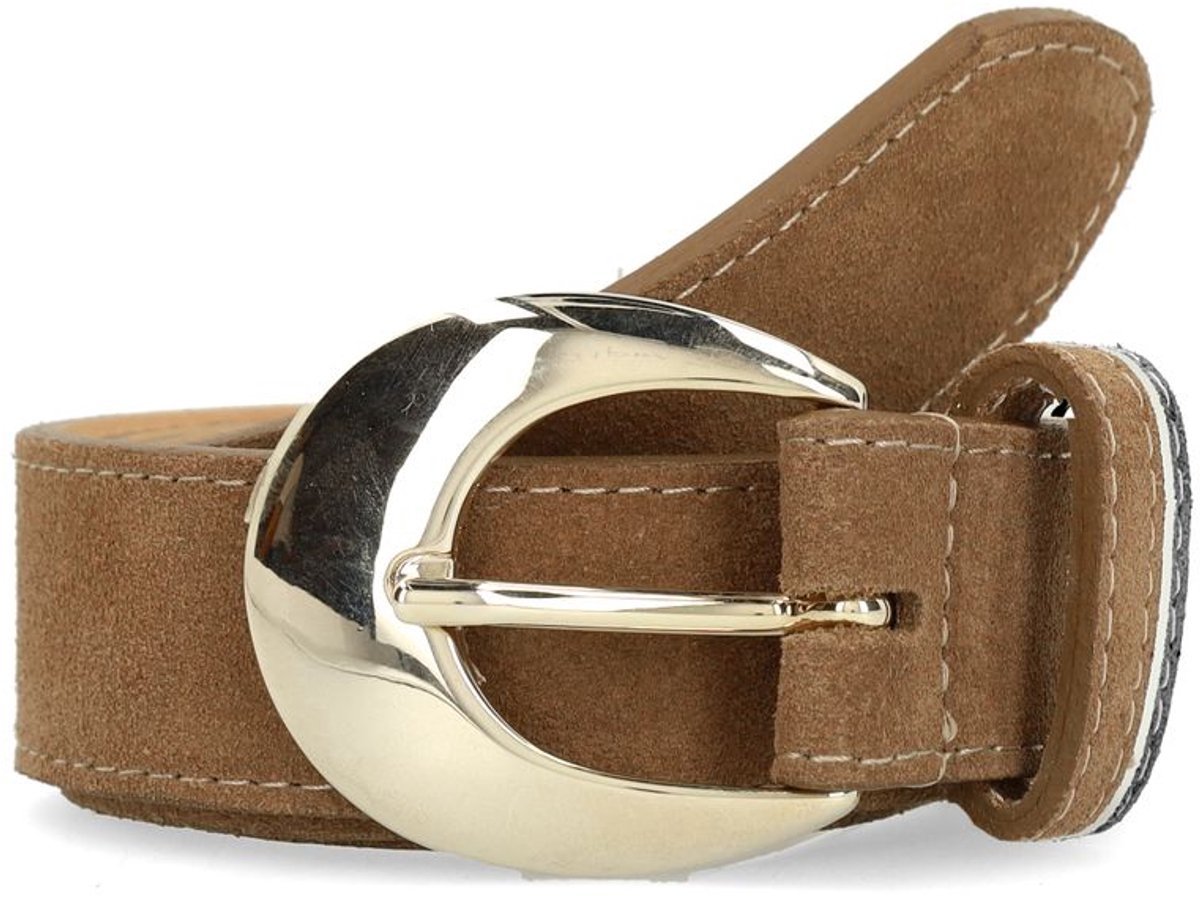 Manfield - Dames - Taupe suède riem - Maat 105
