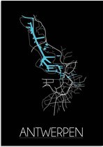 DesignClaud Antwerpen Plattegrond poster A3 + Fotolijst zwart