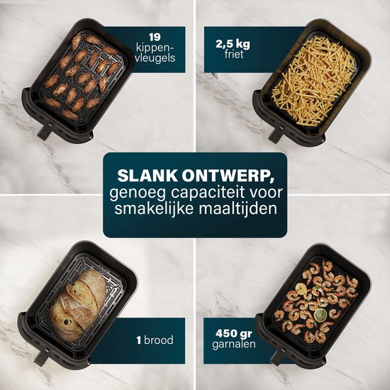 Princess 182257 SlimFry Airfryer - 8 L capaciteit - Doorzichtig kijkvenster - Digitaal touchscreen - 8 voorgeprogrammeerde instellingen - Compact design - 2000 W