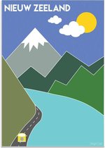 DesignClaud Nieuw Zeeland Mt. Cook Landschap Bergen - Interieur poster - Wanddecoratie A4 + Fotolijst zwart