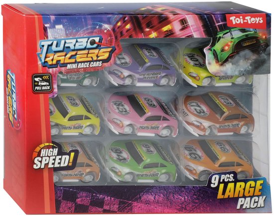 Turbo Racers Mini Rally Pull-backauto's, 9st.