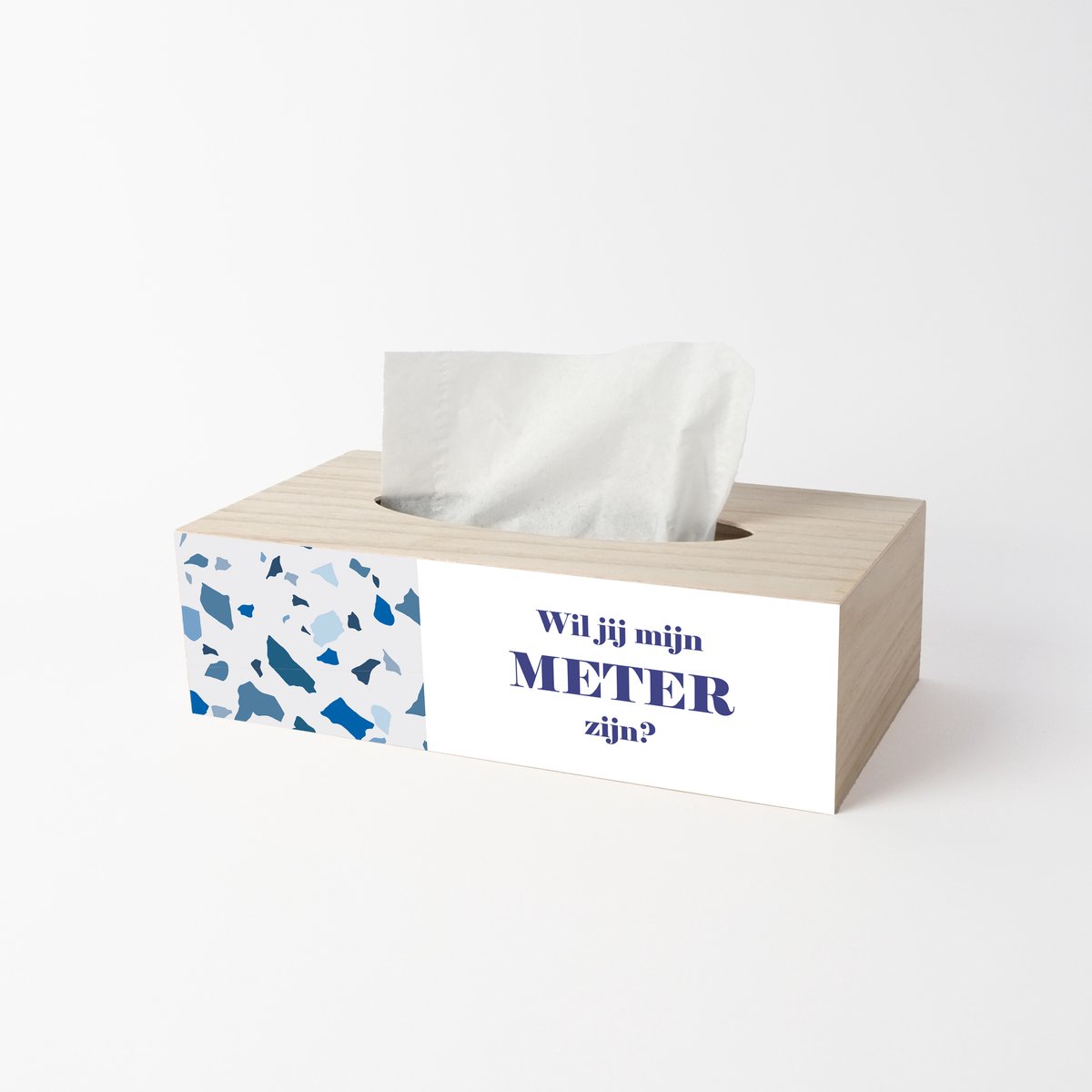 Tissue box - Cadeau meter - Wil jij mijn meter zijn - Meter vragen - Zakdoekendoos - Blue terrazzo design