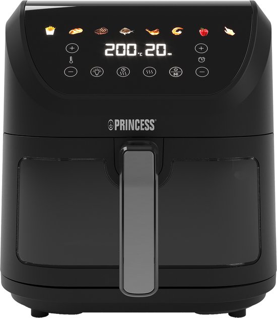 Princess 182257 SlimFry Airfryer - 8 L capaciteit - Doorzichtig kijkvenster - Digitaal touchscreen - 8 voorgeprogrammeerde instellingen - Compact design - 2000 W