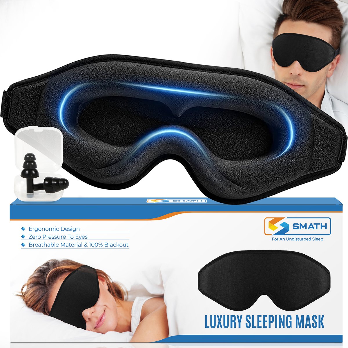 Smath® Slaapmasker 3D Ergonomisch - 100% Verduisterend Oogmasker voor Mannen en Vrouwen - Traagschuim - Verstelbaar — afbeelding 2