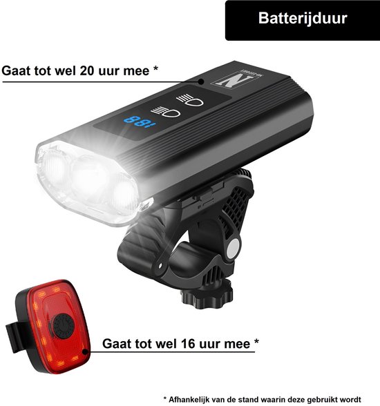 NO-EFFORT Fietsverlichting Set - Fietslamp Voorlicht en Achterlicht - USB Oplaadbaar - 1200 Lumen - 5200 mAh Powerbank Functie - Geschikt voor MTB en Racefiets - Fietslampjes Voor en Achter - 360° Draaibaar - Waterdicht — afbeelding 4