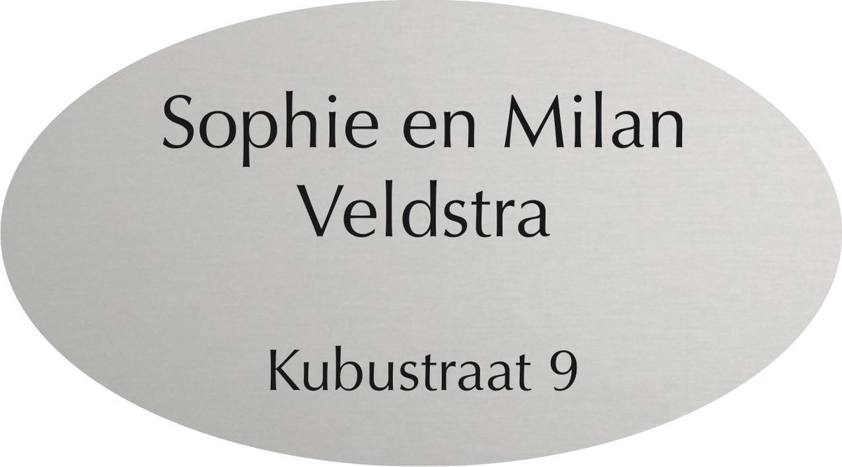 Naambordje voordeur aluminium mat ovaal 27x15cm AM15