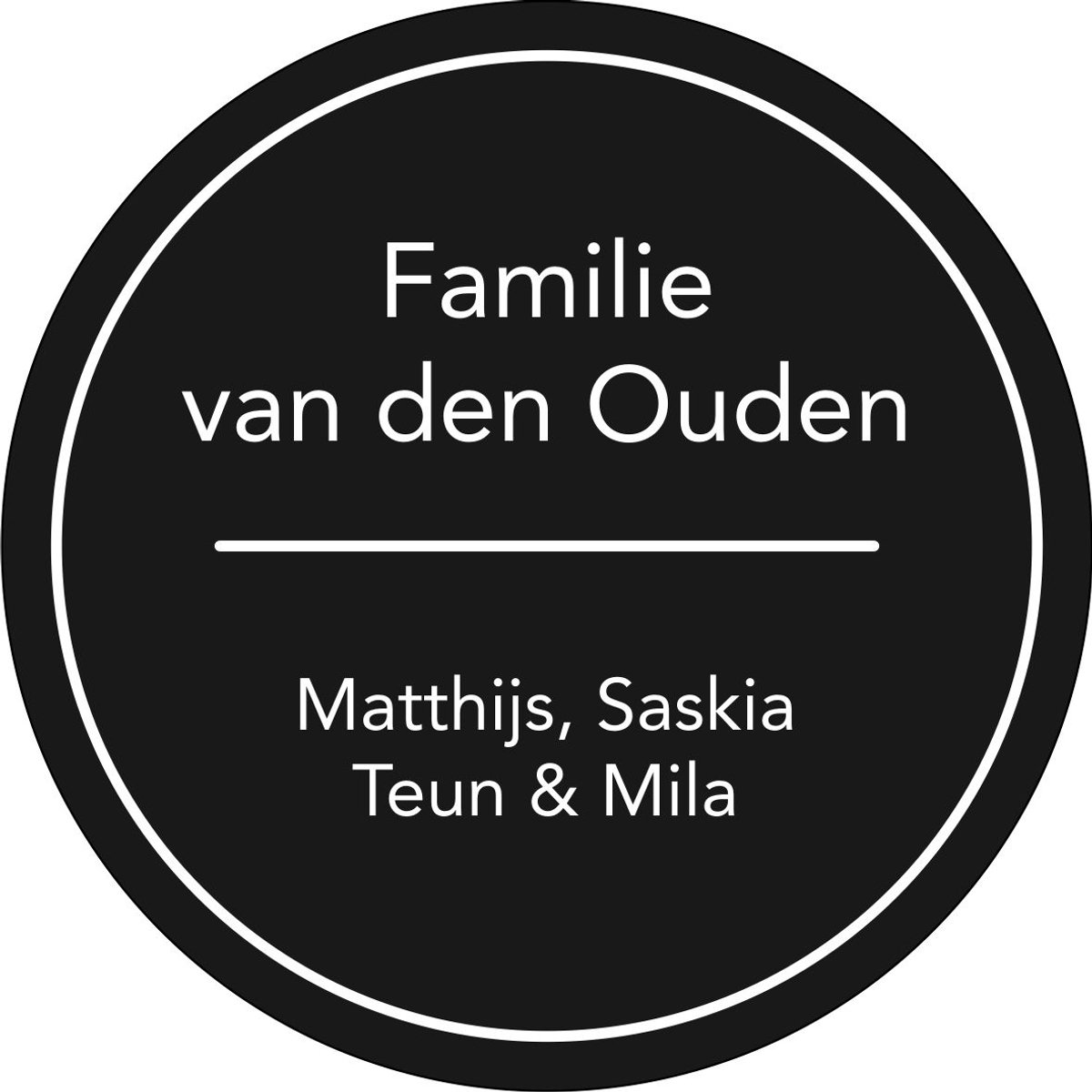 Zwart naambordje voordeur 15cm rond ZA01