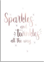 DesignClaud Kerstposter Sparkles and Twinkles all the way - Kerstdecoratie Koper folie + wit A2 + Fotolijst wit