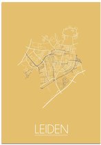 DesignClaud Plattegrond Leiden Stadskaart poster Wanddecoratie - Geel - A2 + fotolijst zwart (42x59,4cm)