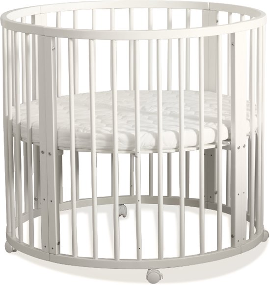 Buxibo Baby Box - Grondbox - Speelbox - Playpen - Kinderbox - Rond - Inclusief Matras - Op Wielen - 92x92x80.5cm - Wit