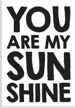 DesignClaud You are my sunshine - Zwart Wit poster - Tekst poster A2 + Fotolijst zwart