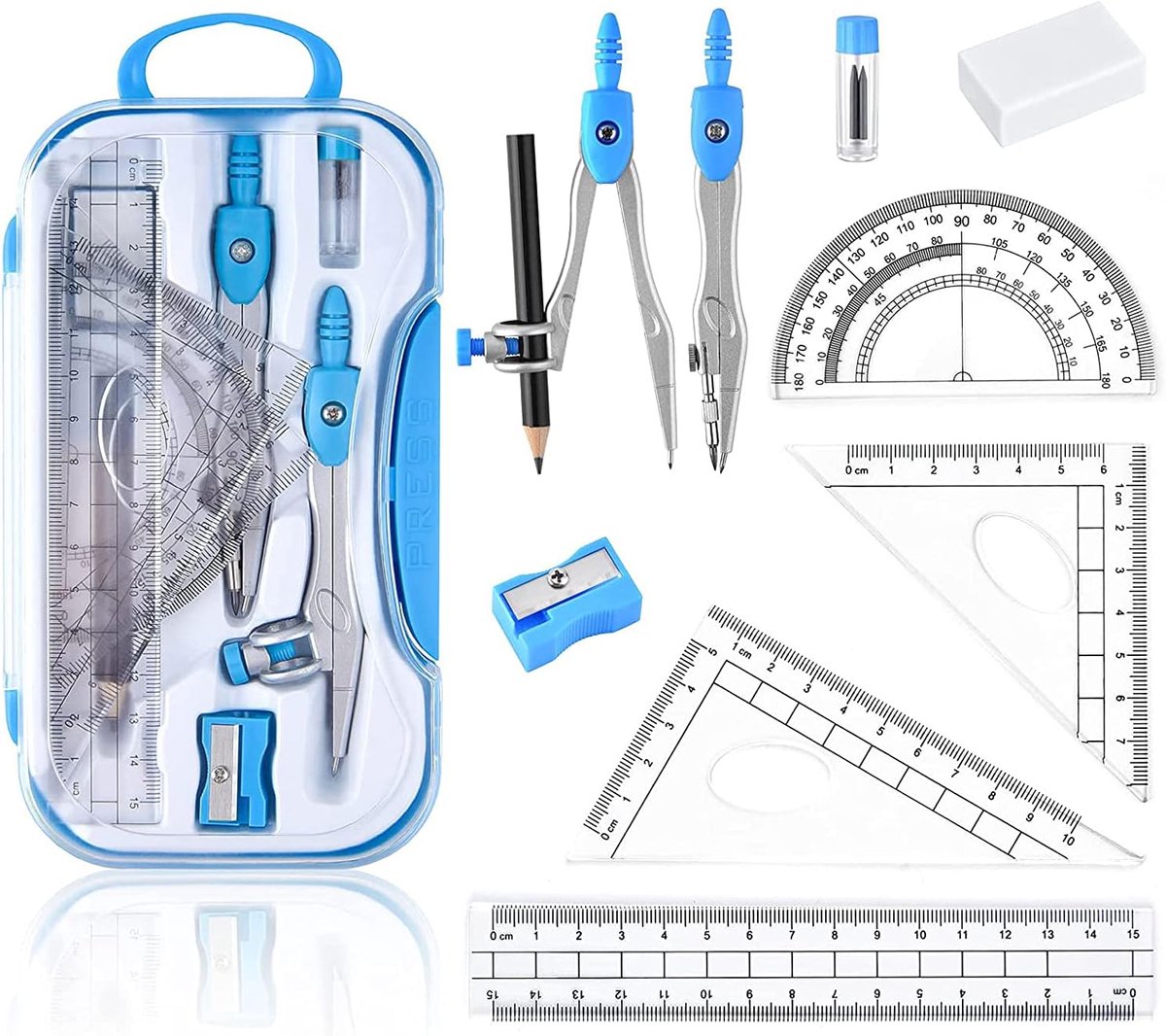 Geometrie Kompas Kit - Wiskunde Set - 10 Stuks - Blauw
