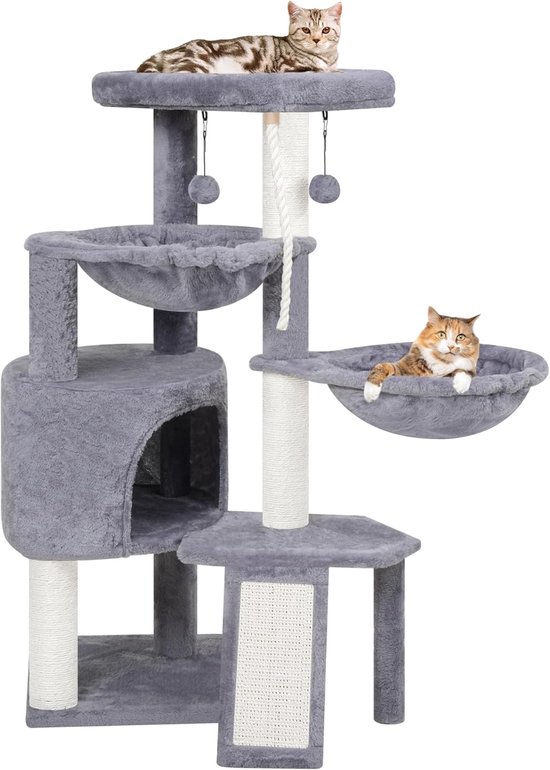Foto: Tectake kattenkrabpaal groot kattenboom met 3x sisal krabpaal en kattenaccessoires 3x ligplaats en 1x kattenhuisje 2x kattentrap middelhoog voor katten kittens en katers 170cm hoog grijs