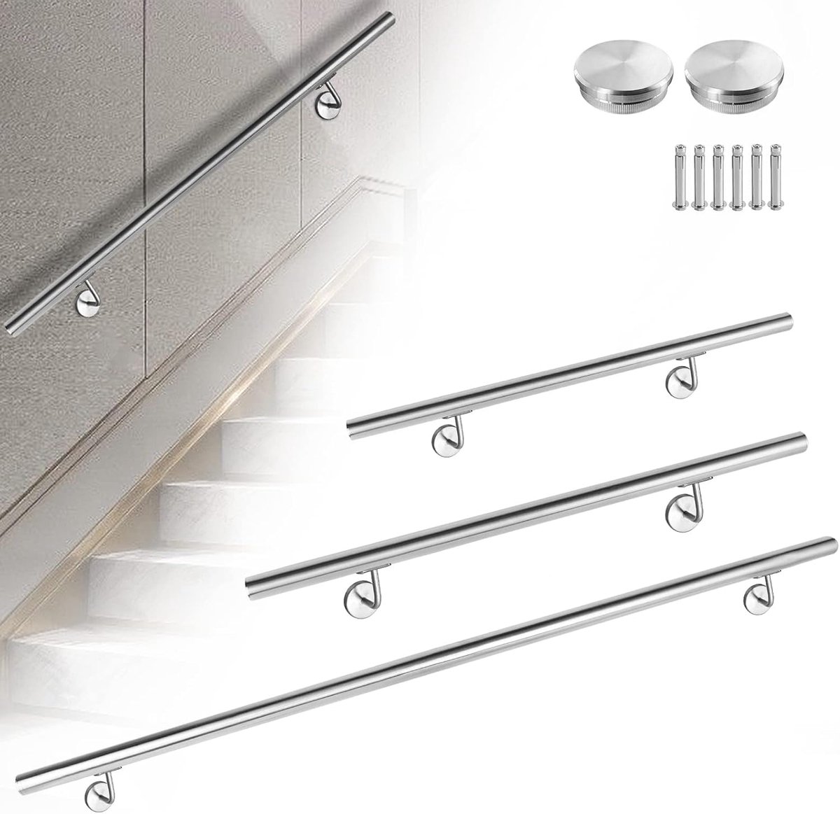 NAIZY leuning 100cm roestvrij staal leuning buiten & binnen trap leuning met aansluiting muur leuning waterdicht tuinmeubelen beschermhoes voor trap balkon balustrade