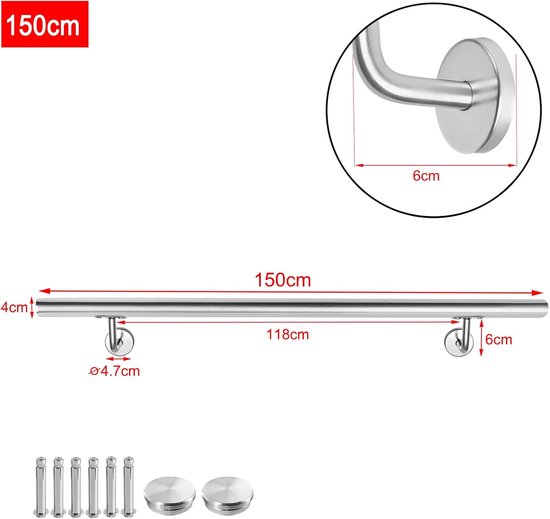 NAIZY leuning roestvrij staal 150cm leuning buiten & binnen trap ...
