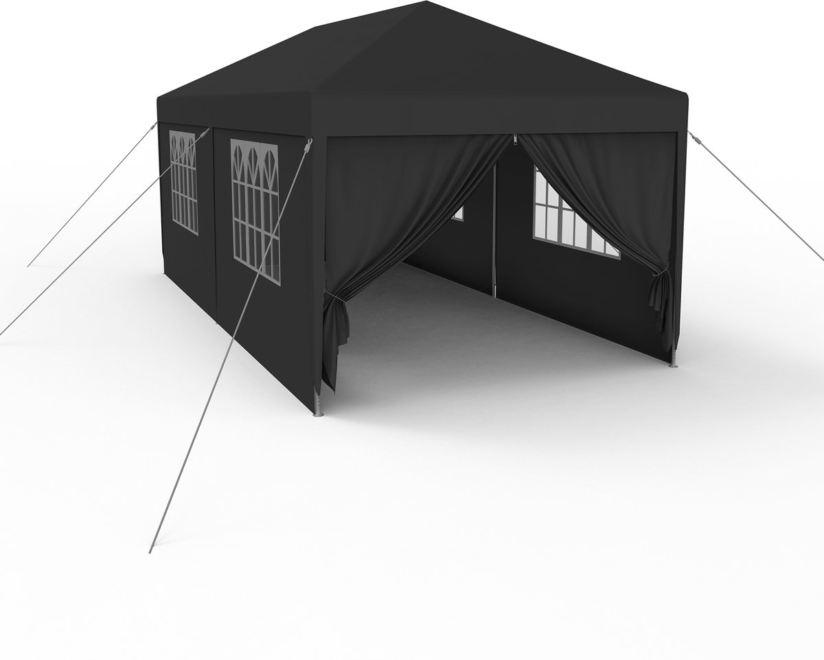 Paviljoen, 3 x 6 m, partytent, stabiel, waterdicht, winterbestendig, uv-bescherming, tuinpaviljoen, feesttent, biertent, campingtent met zijdelen en ramen, voor tuin en camping, antraciet