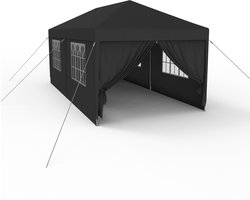 Paviljoen, 3 x 6 m, partytent, stabiel, waterdicht, winterbestendig, uv-bescherming, tuinpaviljoen, feesttent, biertent, campingtent met zijdelen en ramen, voor tuin en camping, antraciet