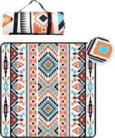 Couverture De Pique-nique Imperméable CampFeuer 200x200 Cm - Bleu/Marron Zigzag - Plage, Camping, XXL