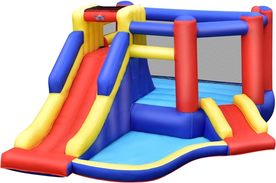 COSTWAY Springkasteel met lange glijbaan, groot springgebied, outdoor ...