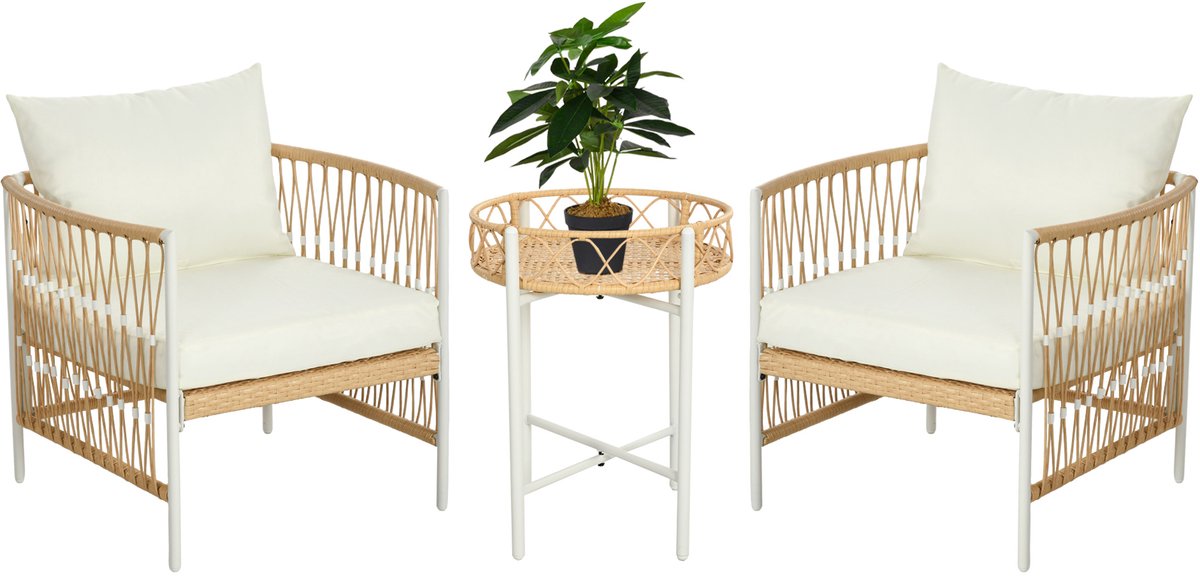 Outsunny Gartenmöbel Set PE Rattan, Polyester Gelb