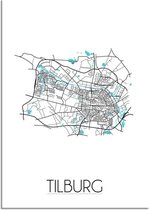 DesignClaud Plattegrond Tilburg Stadskaart poster Wanddecoratie - Wit - A2 + fotolijst wit (42x59,4cm)