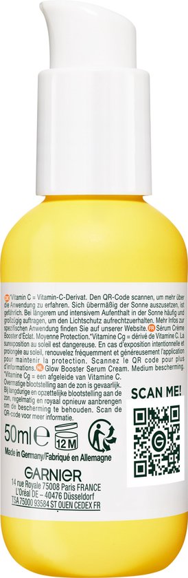 Garnier SkinActive - Glow Booster Serum Cream met Vitamine C* en SPF 25 - 2-in-1 serum & crème - Serum Vitamine C* - Hydrateert & Laat Stralen - 50ml