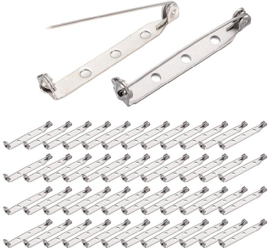 50 pièces - Broches en acier inoxydable - avec fermoir de sécurité - Broches pour l'artisanat, les badges, les étiquettes nominatives, la fabrication de bijoux et le fait main (25 mm)