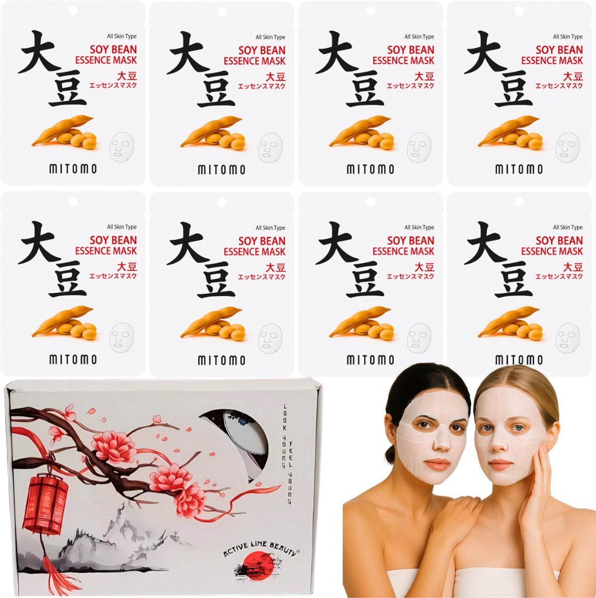 Goedkoopste MITOMO® Soy Bean Gift Set - 8 Stuks - Giftset Vrouw - Gezichtsmasker - Sheet Mask - Skin Care - Verjaardag Cadeau Vrouw - Gezichtsmaskers Verzorging
