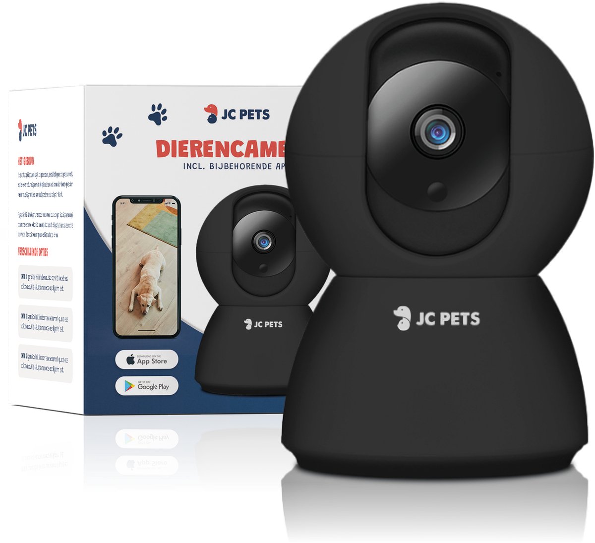 JC Pets Huisdiercamera met App 3MP 2048 x 1536P - 360° Hondencamera en Beveiligingscamera met Wifi - Multifunctionele Baby Camera - JC - €59,95
