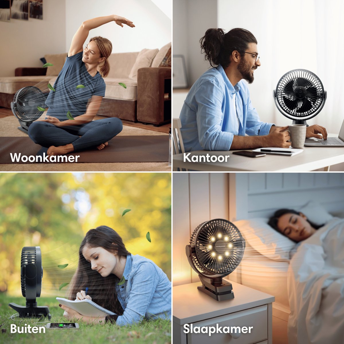 Vulpes Goods® Tech - Tafelventilator MAX - Ventilator - Oplaadbaar & Draadloos - Stille USB Ventilator met Afstandsbediening - 5 Snelheden & Verlichting - Ultra Stil - 12000 mAh & Powerbankfunctie - Zwart — afbeelding 10