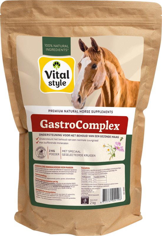 VITALstyle Gastrocomplex - Paarden Supplement - Complete Ondersteuning Voor Het Behoud Van Een Gezonde Maag - Met o.a. Spirulina & Kamille - 2 kg VITALstyle Gastrocomplex - Paarden Supplement - Complete Ondersteuning Voor Het Behoud Van Een Gezonde Maag - Met o.a. Spirulina & Kamille - 2 kg
