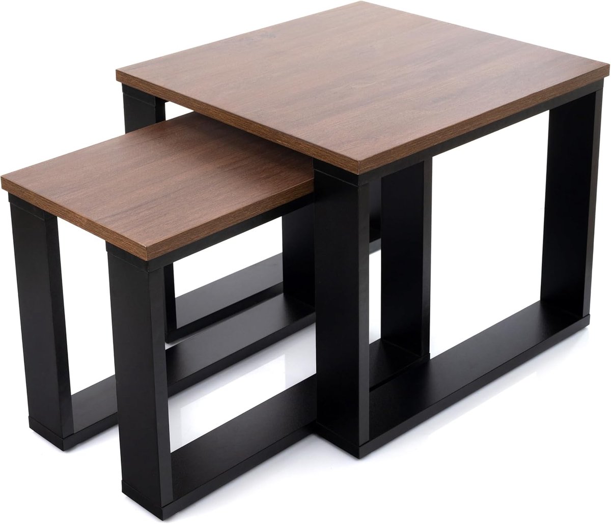 Imperatoris - Salontafel Set van 2 - Geschikt voor Woonkamer, Thuiskantoor & Buiten - Stijlvolle Salon Tafel en Sidetable - Zwart Frame - Hout - 50 x 50 x 42 cm