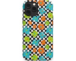 Casetastic hoesje geschikt voor Apple iPhone 12 Pro Max - MagSafe - Dubbellaagse bescherming - Retro Bloem Power - Fashion Case - Zwart Turquoise Grijs Wit