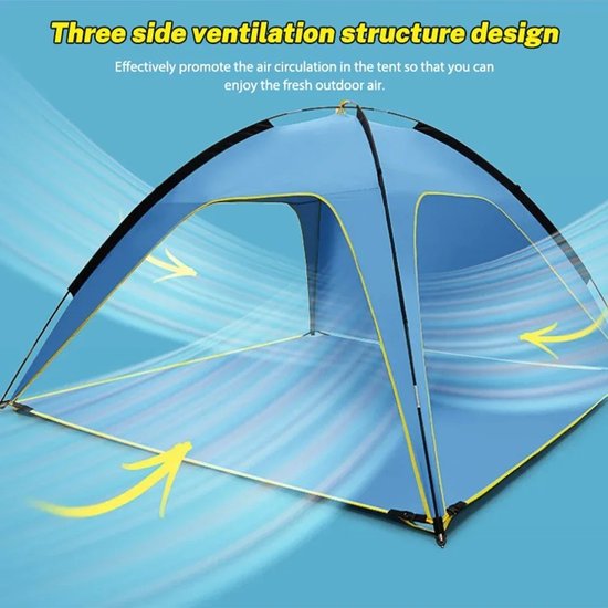 Stemily Strandtent - Pop Up Systeem - 3 tot 4 Personen - Incl Zandzakken, Touwen, Haringen & Draagtas - 210 × 210 × 130cm van Stemily — afbeelding 4