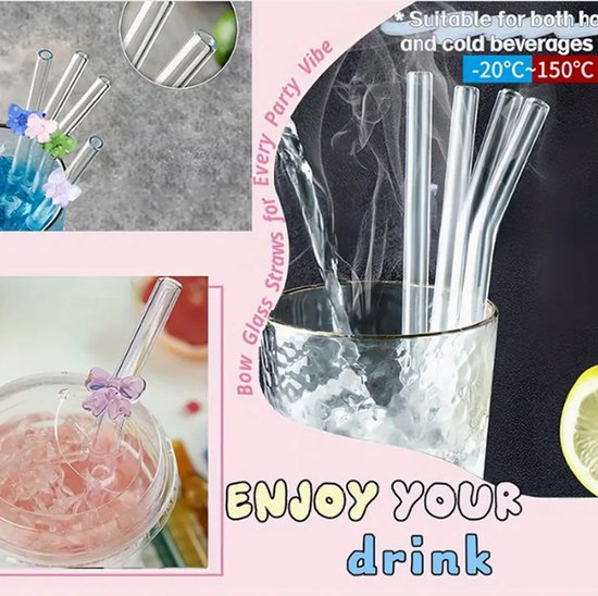 Annvchi Glazen Herbruikbare Rietjes  20 Stuks  6 Korte Lange Rechte 4 Gebogen Reinigingsborstels Geschikt Voor Bubble Tea Slush Cocktails En Sappen 2477962015