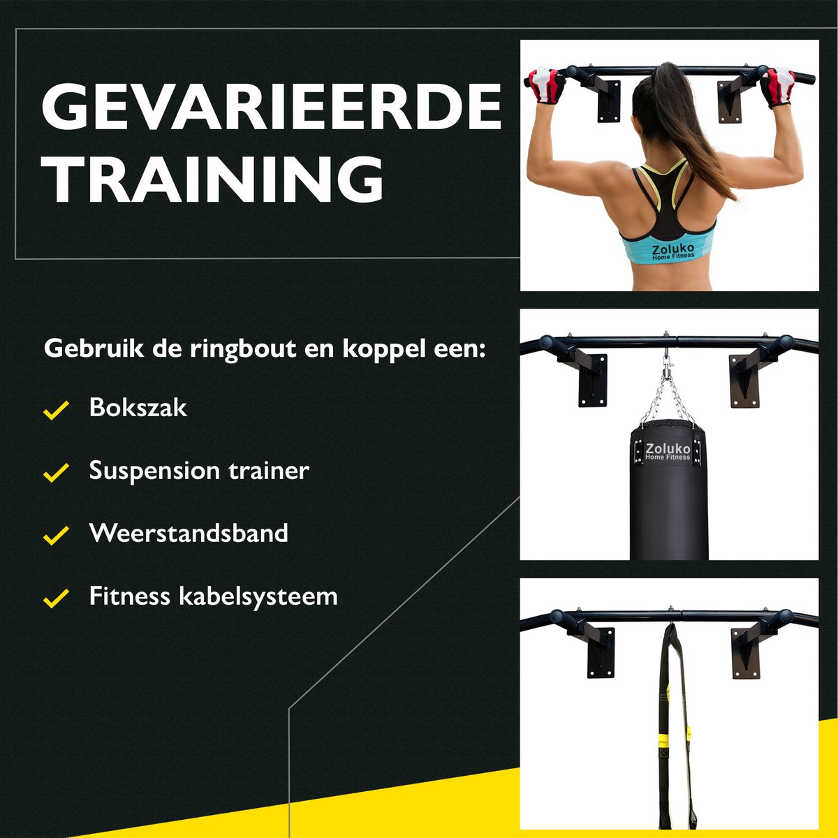 Zoluko Professionele Pull Up Bar Wandmontage - Incl. E-book - 150kg Draagkracht - Eenvoudige Bevestiging - Optrekstang Fitness - Pull Up Station voor Thuis Sporten - Chin Up Bar - Wit thumbnail 3