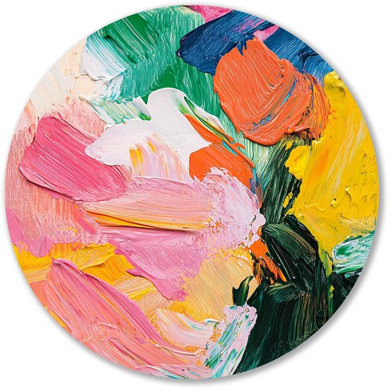 Kleurrijke abstracte verfstructuren - Kleur rond schilderij - Wandobject rond verf - Modern art - Aluminium muurdecoratie rond - Woondecoratie - muurcirkel aluminium 50x50 cm