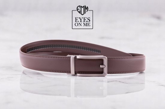 Ceinture en cuir marron sans trous avec boucle automatique pour homme (Modèle N090)