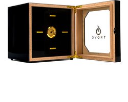 Luxe Hoogglans Zwarte Humidor | Cederhouten Sigarenkistje met Hygrometer & Humidifier | Geschikt voor 50-70 Sigaren (240x240x240 mm)