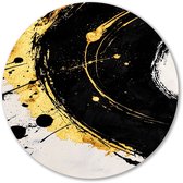 Abstract zwart met gouden accenten - Abstract muurcirkel - Wandobject rond cirkel - Abstract expressionisme - Muurcirkels op maat - Schilderij landelijke stijl - muurcirkel aluminium 80x80 cm