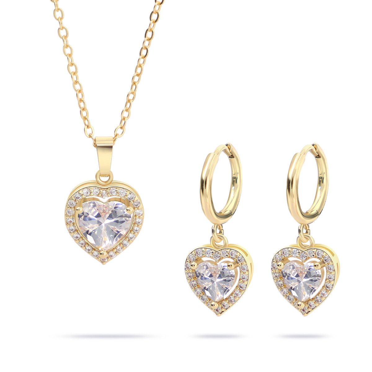 Juwelium Goldplated Hart Ketting en Oorbellen Set Verstelbaar 43 tot 48 cm met Zirkonia Kristallen in Luxe Sieradendoos met Rozen en Rozenbeer van 25 cm in Cadeauverpakking – Perfect Cadeau voor Vrouw, Vriendin, Moeder, Dochter