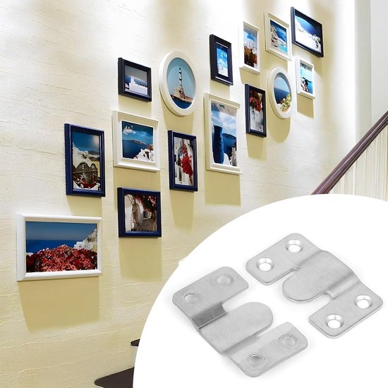 20 stuks (10 paar) meubel-inbouwhouders, roestvrij staal, in elkaar grijpende fotolijst-noppen Z-clips, hoofdbordwandhouder, hardware, grote kleine fotohangers, spiegelhaken, bijpassende haken