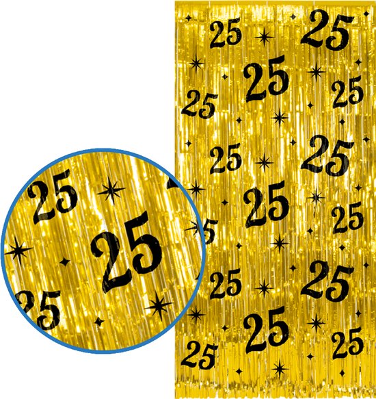 BTH - 25 Jaar Feestgordijn - Goud & Zwart 2x1 m - Folie Backdrop - Verjaardag Versiering - Glittergordijn - Birthday