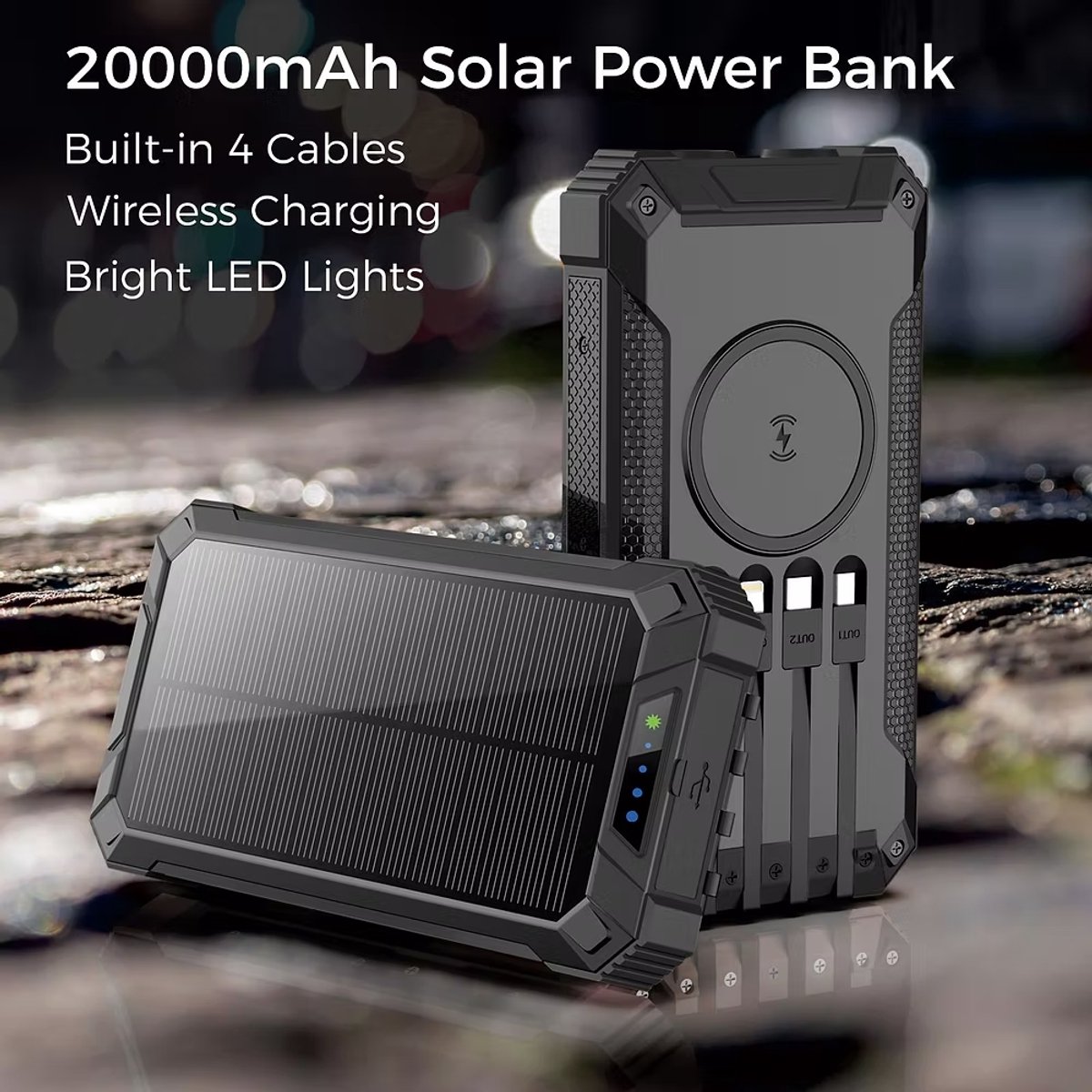 LumiexPro Solar Powerbank 20.000mAh Draadloos Opladen - afbeelding 2
