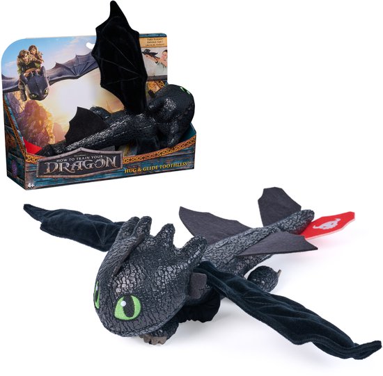 Dreamworks Dragons How to Train Your Dragon, Knuffel en Zweef, Toothless-knuffel, drakenknuffel van 30 cm, speelgoed
