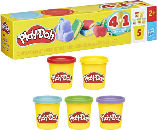 Play-Doh 5-pack Weer naar school-set, potjes met 85 gram, peuterspeelgoed voor kinderen van 2+