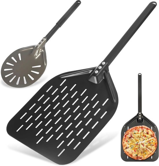 Geperforeerde pizzaschep blad 32cm steel 60 cm