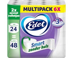 Edet Smart Toiletpapier - 3 laags - 24 maxi rollen zonder huls = 48 rollen