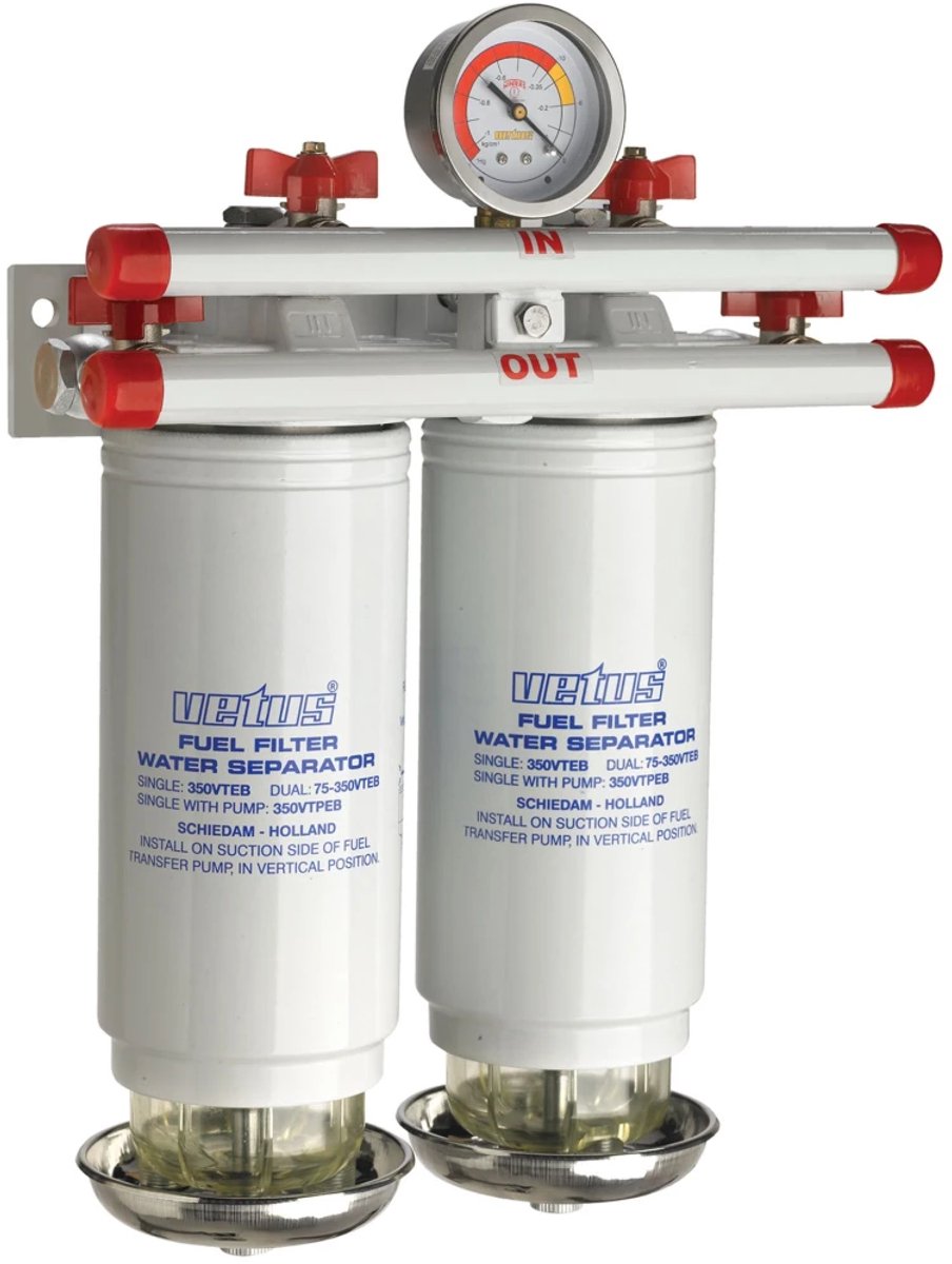 VETUS dubbele Spin-On Brandstoffilter / Waterafscheider 10 micron 800 liter/uur | 75350VTEB